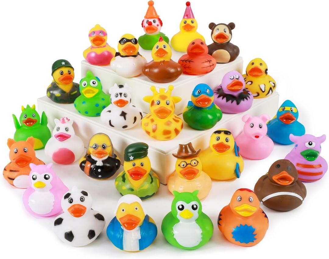 30 Pack Rubber Duck for Jeeps Ducking - 2.3 Inch Bulk Floater Duck for Kids - Baby Bath Toy Assortment - Party Favors, Birthdays, Bath Time, and More (30 Varieties) (Pack of 30)