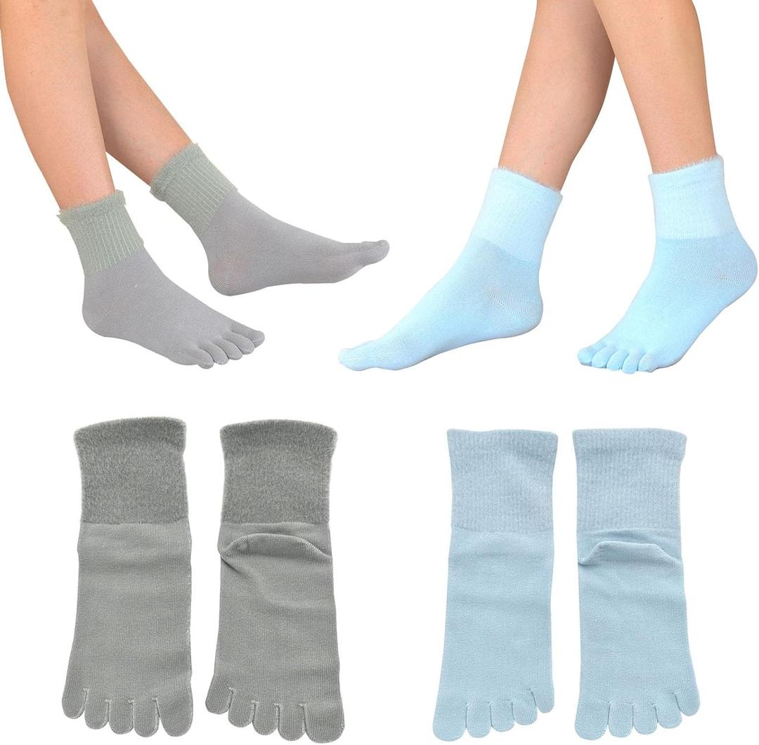 Pursuestar 2 Pairs Five Finger Toe Socks Fuzzy Cuff Soft Fluffy Winter Warm Comfy Socks for Women Girls, US Women Shoe Size 5-11