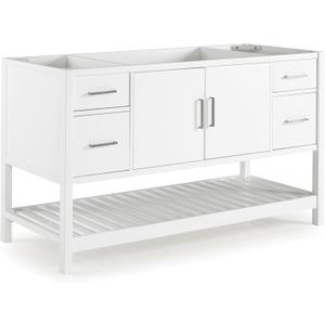 Alaterre Furniture Harrison 60" Bathroom Vanity Cabinet Base  Solid Pine Wood Freestanding Vanity with Soft-Close Drawers, Nickel Hardware and Adjustable Levelers  No Top Included (White)