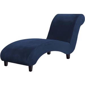 H.VERSAILTEX Chaise Lounge Cover Indoor Velvet Chaise Slipcover High Stretch Lounge Chair Cover Luxury Armless Chaise Cover for Living Room, Machine Washable, Navy