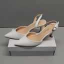 Athlefit Closed Pointed Toe Kitten Heels for Women Dress Work Wedding Party Slingback Stiletto Pumps Shoes (6.5, White)