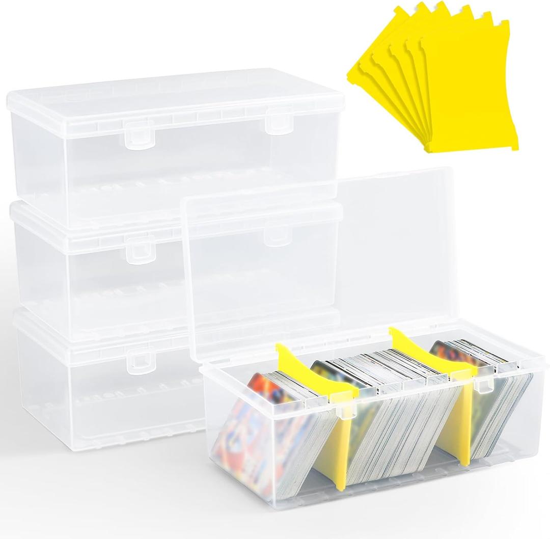 UNAOIWN 4 Pack Trading Card Storage Box, Card Deck Boxes with Dividers Hold 400+ Sport Cards or 100+ Toploader, TCG Card Storage Case for MTG, PTCG, YGO, CCG Collections Organizer