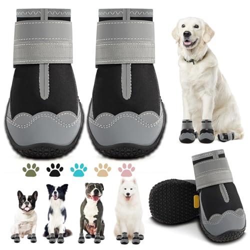 Dog Shoes for Large Dogs, Medium Dog Boots & Paw Protectors for Hardwood Floors, Outdoor Dog Booties for Hot Pavement Winter Snow Hiking, Waterproof Dog Shoes with Reflective Strips Size 7