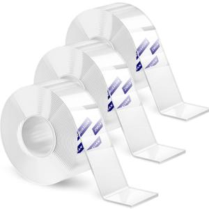 Clear Double Sided Adhesive Mounting Tape Heavy Duty Removable,Strong Picture Hanging Strips Wall Hangers,Sticky Tack Gel Putty Glue for Poster,Photo,Mirror,Carpet(9.85 Ft-3 Pack)