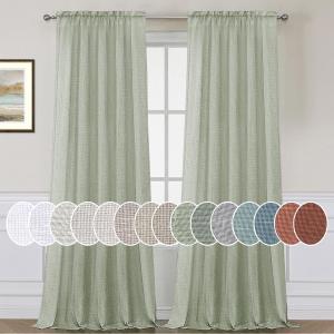 H.VERSAILTEX Sage Linen Curtains 108 Inches Long for Living Room 2 Panel Set Rod Pocket Top Drapes Light Weight Cotton Textured Semi Sheer Curtain for Large Window Patio Door Vertical 9 FT Tall (52"W x 108"L (Pack of 2))