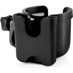 Accmor Stroller Cup Holder with Phone Holder, Bike Cup Holder, Universal Cup Holder for Uppababy Nuna Strollers, 2-in-1 Drinks Holder for Walker, Wheelchair, Scooter, Black