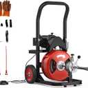 75FTx1/2Inch Electric Drain Cleaning Machin, Auto Feed Portable Sewer Snake, Sewer Snake Electric Drain Auger Cleaner with 6 Cutters & Air-Foot Switch for 1"-4" Pipes