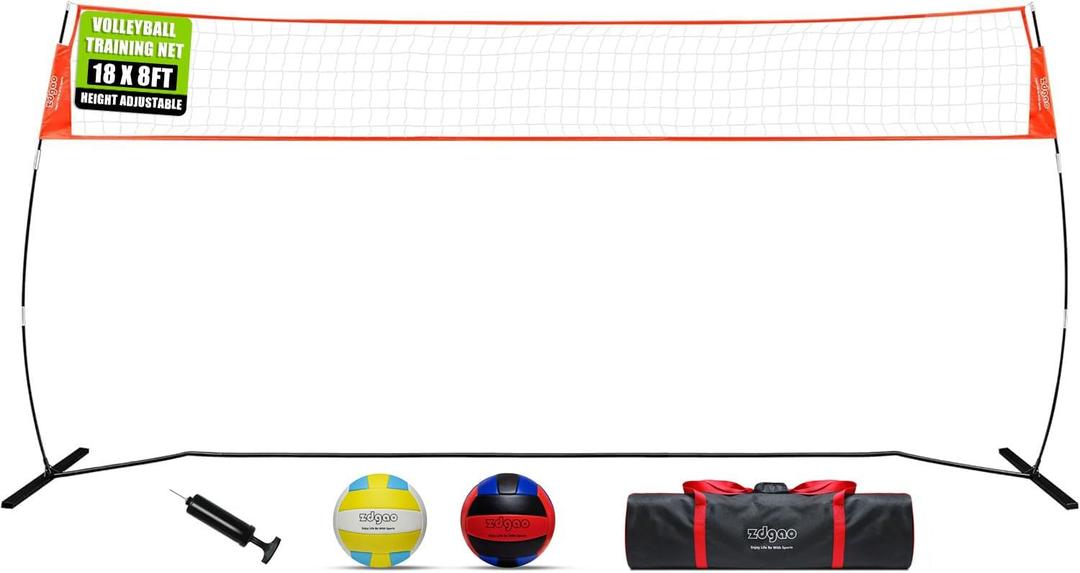18FT Portable Volleyball Training Net for Hitting or Serving Drills, Outdoor & Indoor Freestanding Practice Net With Height Adjustable, Carry Bag