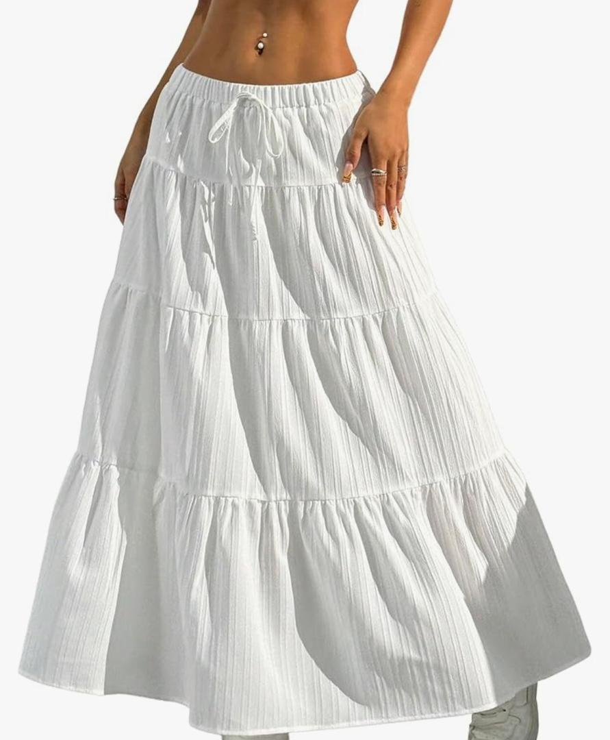 Verdusa Women's Long Maxi Skirt 2026 Boho Flowy Flared Ruffle Skirts Beach Vacation Spring Going Out Outfits Small