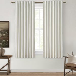 Beige White Room Darkening Curtains 72 Inches Long 2 Panels Burg, Linen Heavy Insulated Bay Window Curtain Modern Neutral Drapes for Bedroom/Cabin/Kitchen (W50" x L72"Tall) 6FT Length Hook Belt