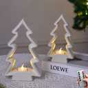 2 Pcs White Ceramic Christmas Tree with LED Tea Lights & Remote Control, Farmhouse Tabletop Christmas Decorations Indoor for Mantle, Fireplace, Shelf Winter Holiday Home Decor (9.5" H & 7.5" H)