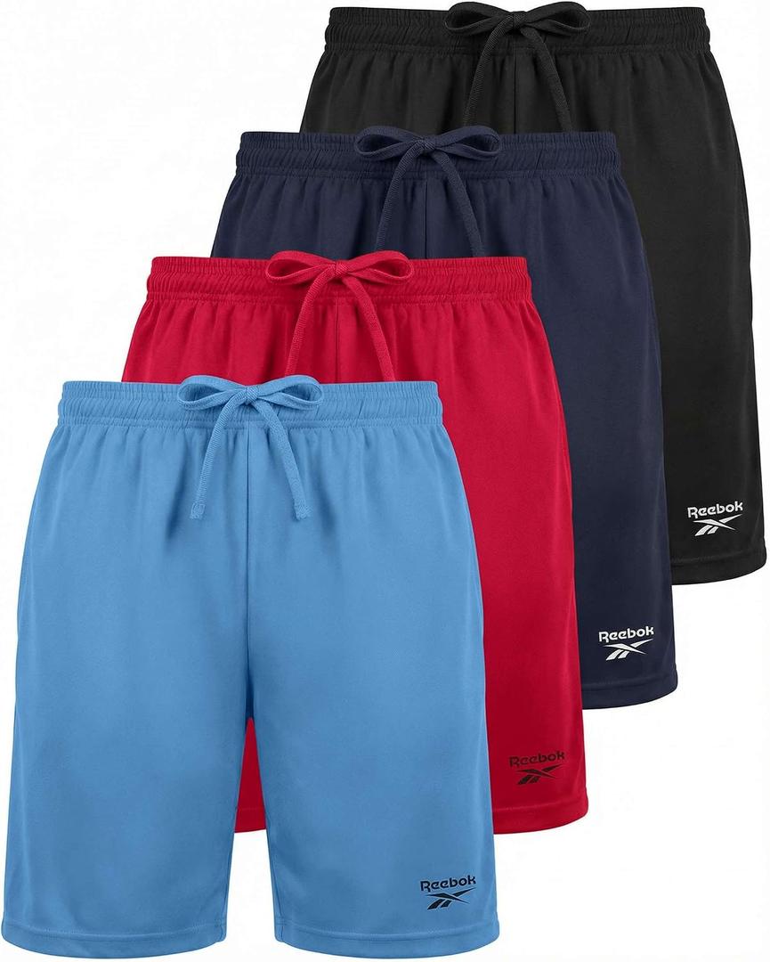Reebok 4 Pack: Boys' Dry Fit Athletic Shorts - Kids Teens Youth Active Running Basketball Soccer Workout Short Size 6-18- Set 5, XL, (16-18)