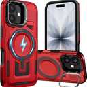 For iPhone 17 Case Compatible with MagSafe,Built-in Camera Ring Stand, 23 FT Military-Grade Drop Protection Magnetic Cover for iPhone 17 6.3'',Red