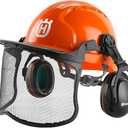 Husqvarna 592752602 Chainsaw Helmet with Metal Mesh Face Shield, Adjustable Ear Muffs for Hearing Protection, and Sun Peak, HDPE Forestry Helmet Shell, Orange