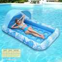 [2025 New Upgraded] Pool Floats Adult - Inflatable Pool Float with Canopy, Pool Floats Adult Heavy Duty, Cooling Water Floaties with Backrest & Cup Holder for River Lake Floats Inflatable Pool Floatie