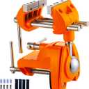 Bench Vise, 360 Swiveling Articulating Vise, Clamp-On Vise for Workbench, Cast Steel Table Clamp Vise, Pipe Vise, Bench Vice for Woodworking, DIY, Drilling, Sawing, Metal Working, Orange
