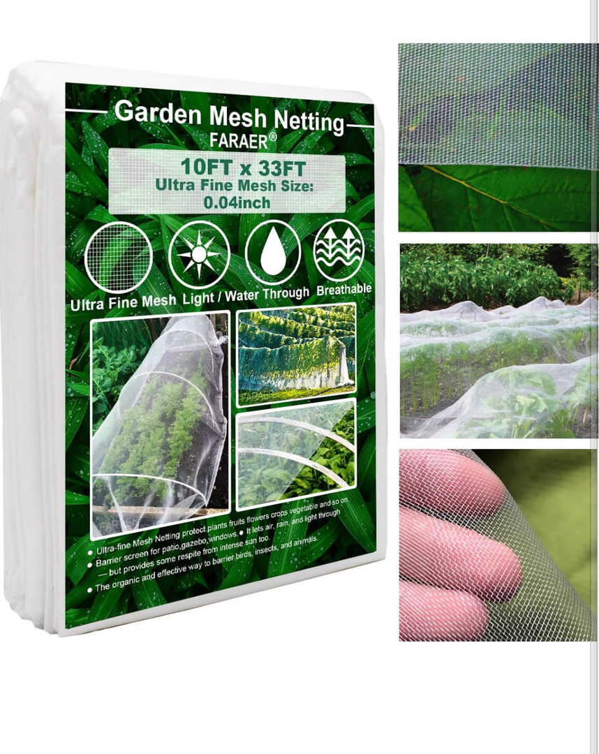 Garden Netting, Plant Covers 10x33Ft Net Ultra Fine Mesh Protection Netting for Vegetable Plants Fruits Flowers Crops Greenhouse Row Cover Raised Bed Barrier Screen Protection Net Cover