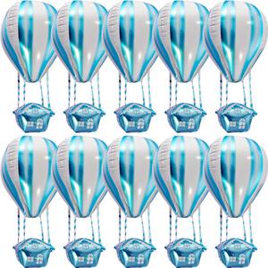 Gadpiparty 10pcs Hot Air Balloon 4D Foil Balloon Mylar Big Size Party Birthday Party Decoration Photo Prop for New Year Birthday Wedding Blue