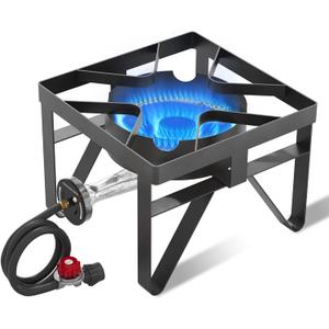 Propane Burner, 200,000 BTU High Pressure Gas Stove with 0-20 PSI Regulator, Portable Camping Stove Outdoor Propane Stove for Camping, Turkey Fry, Backyard, Outdoor Cooking