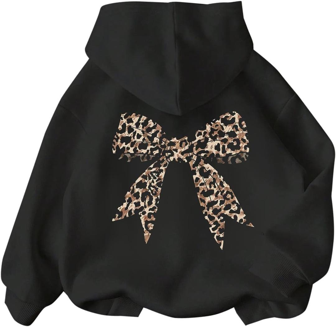 Hoodie for Girls Sweatshirt Cute Bow Graphic Kids Hoodies Long Sleeve Pullover Black B 11-12Y (Black)