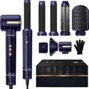 Blow Dryer Brush 7inONE,110000RPM High-Speed Negative Ionic Hair Dryer with Diffuser Concentrator,Curling Iron Hair Straightener Round Brush Blow Out Magic Styler (Blue)