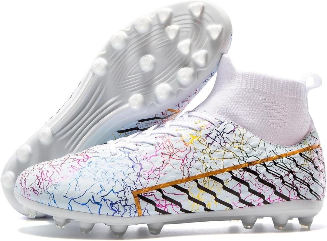 Unisex Soccer Cleats Mens Lightweight No-Tie Lacing System Multi-Surface Football Shoes with Ankle Support for Beginners to Advanced Players, Size 8