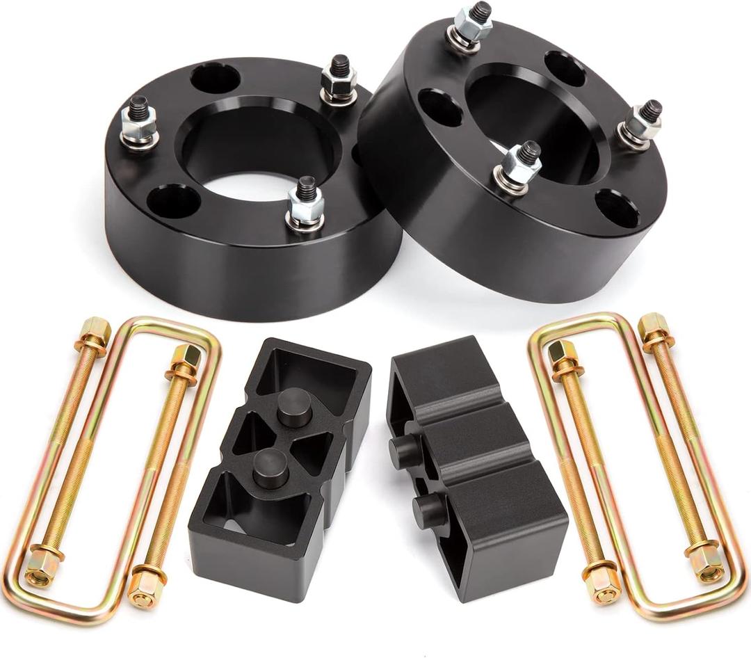 Dynofit Lift Kit for F150, 3" Front Strut Spacers & 2" Rear Aluminum Block with U-Bolts, Front and Rear Full Suspension Leveling Kit for 2004-2020 Ford F-150 2WD 4WD