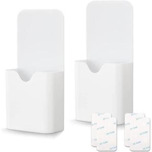 noonebutyou 2 Pcs Magnetic Marker Holder Wall Mount Marker Caddy Pencil Holder for Dry Erase Whiteboard Fridge, Self Adhesive Marker Pen Holder for Home Office School (White&SS)