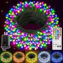 Ollny RGB 4th of July Lights 200 LEDs 66 FT, 130 Modes Color Changing Connectable Independance Day Lights with Remote, Timer & Waterproof, Outdoor Christmas String Light for House Decorations (Green Wire)