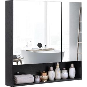 ALIMORDEN Medicine Cabinet with Mirror and Shelves, Bathroom Wall Cabinet with Jewelry Organizer, Vanity, Recessed or Surface Mount, 30.4" L x 29.5" H, Black