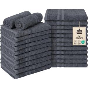 Utopia Towels Cotton Bleach Proof Salon Towel 16 by 27 inches, Bleach Safe Gym 100% Cotton Hand Towel, 24 Pack, Dark Grey