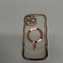 GVIEWIN for iPhone 16 Pro Max Case Compatible with MagSafe, Upgraded Full Camera Protection, Cute Wave Frame, Military Grade Protection Electroplated Soft Phone Cover for Women Girl, Clear/Rose Gold