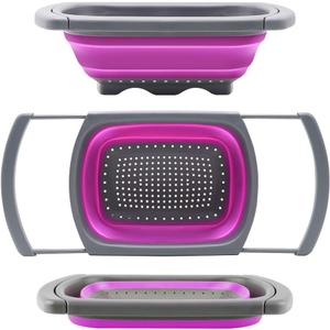 Qimh Collapsible Colander, Kitchen Colander Set Over Sink Strainer Veggies/Fruit Colanders Strainers with Extendable Handles, Dishwasher Safe Folding Strainer for Kitchen, 6-Quart, BPA Free