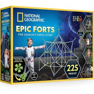 National Geographic Indoor Fort Building Kit - 225 Pieces for Creative Play, STEM Building Toys for Kids Ages 6-12, Blanket Fort 