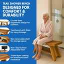 EcoDecors 30 Inch Serenity Teak Shower Bench – Waterproof Bathroom Seat-Large Storage Shelf for Adults & Senior-Spa-Style Teak Wood Stool-Non-Slip Feet-Elegant Finish-300 Pound Capacity