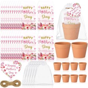 Ctosree 50 Sets Happy Mother's Day Gift Thank You Seed Packets Include Self Adhesive Seed Packets Flowerpot Thank You Tags Organza Bags for Mother's Day Appreciation Gifts