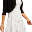 Womens Summer 3/4 Sleeve Bolero Shrug for Dress Open Front Scalloped Knit Cropped Cardigan Sweater Lightweight (Black, M)
