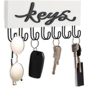 Mkono Key Holder for Wall Decorative with 7 Hooks, Wall Mounted Keys Hanger Organizer Rustic Wood Hanging Key Hooks Home Decor Farmhouse Key Rack for Entryway, Hallway, Office, White