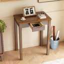 Solid Wooden Desk with Drawers - 24 x 16 Inch Narrow Desks, Rubberwood Mid Century Modern Desks, Small Writing Desk for Bedroom|Small Spaces - Walnut Color