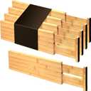 Utoplike Bamboo Drawer Dividers Large, 4'' High Adjustable Kitchen Drawer Organizers for Clothing, Spring Loaded, Works in Bathroom, Bedroom, Dresser, Desk, 4 pcs (Natural)