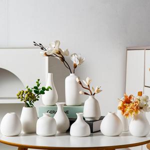 White Ceramic Bud Vase Set of 11, Small Vases for Pampas Grass, Flowers, Mini Vases for Modern Home Decor, Minimalist Decor, for Living Room, Dining Table & Shelves