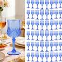 Teruntrue 48 Pcs Blue Plastic Wine Glasses Vintage Wine Glass for Parties Crystal Plastic Goblets Drinking Glasses Reusable Drinkware for Wedding, Valentine’s Day, Parties, Grand Event