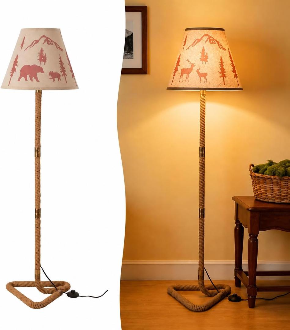 Rustic Floor Lamp, Farmhouse Deer Bear Design with Foot Switch