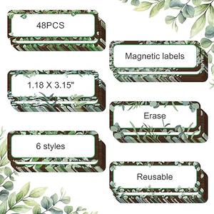 Kanayu 48 Pcs Eucalyptus Magnetic Dry Erase Labels Reusable Name Tag Plate Flexible Magnetic Label Sticker Blank Writable Card for Whiteboard Classroom Home Office Fridge(Stylish,1.97 x 4.53 Inch)