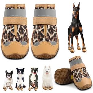 Dog Shoes for Large Dogs, Medium Dog Boots & Paw Protectors for Hardwood Floors, Outdoor Dog Booties for Hot Pavement Winter Snow Hiking, Waterproof Dog Shoes with Reflective Strips Size 8 (#8 (width 2.75 inch) for 74-91 lbs, Leopard Print)