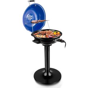 Electric Grill, Techwood Indoor/Outdoor Electric BBQ Grill, 1600W Portable Removable Stand Grill with Adjustable Heat & Drip Tray, Double Layer Design for Party, Patio & Backyard (Blue)