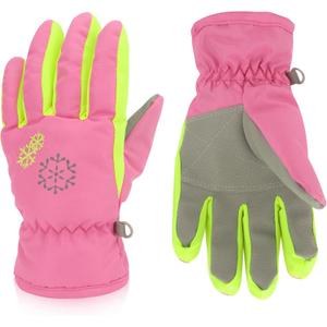 2 x 3 Sizes Kids Gloves, Snow & Ski Gloves for Boys & Girls, Winter Waterproof (M9-12 Years, Red)