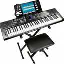 RockJam RJ5061 61 Key Keyboard Piano Kit with Stand, Bench & Headphones | Beginner electric keyboard piano set with pitch bend, LED panel, Simply Piano lessons and note stickers, all included