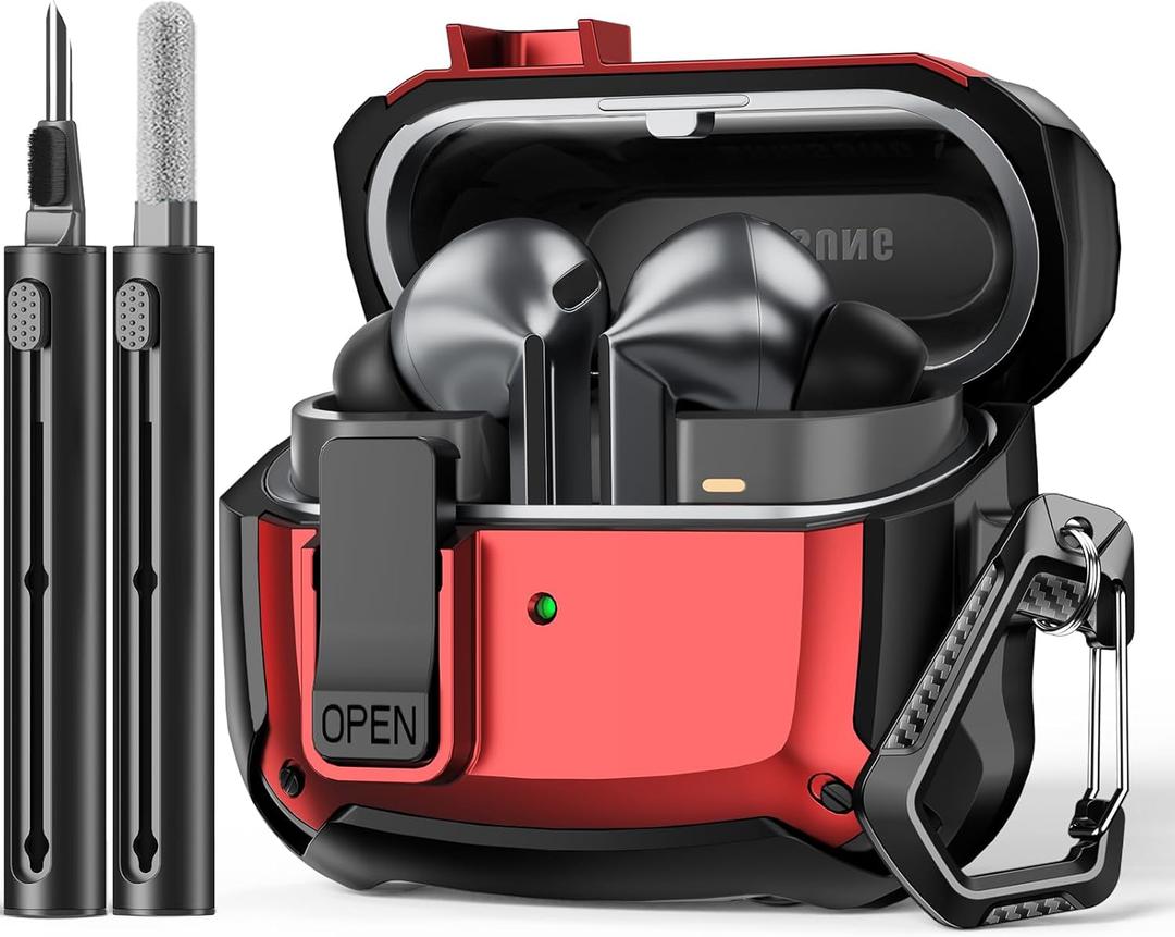 Compatible with Samsung Galaxy Buds3 FE (2025) / Buds3 Pro (2024) / Buds 3 Case (2024) with Secure Lock Clip & Cleaning Kit (Red)