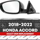 Driver Side Mirror Replacement - Compatible with 2018-2022 Honda Accord - Powered Adjustment, Manual Fold, Flat Glass - Smooth Black, 8H3P - OEM 76258TVAA02, 76251TVAA01ZJ, HO1320328
